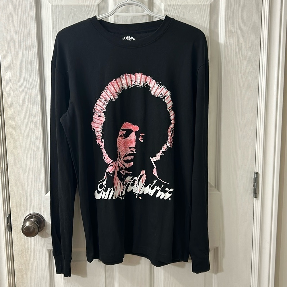 Jimi Hendrix Long Sleeve Graphic Band Tee Black Pink Men’s Medium Rock Shirt
